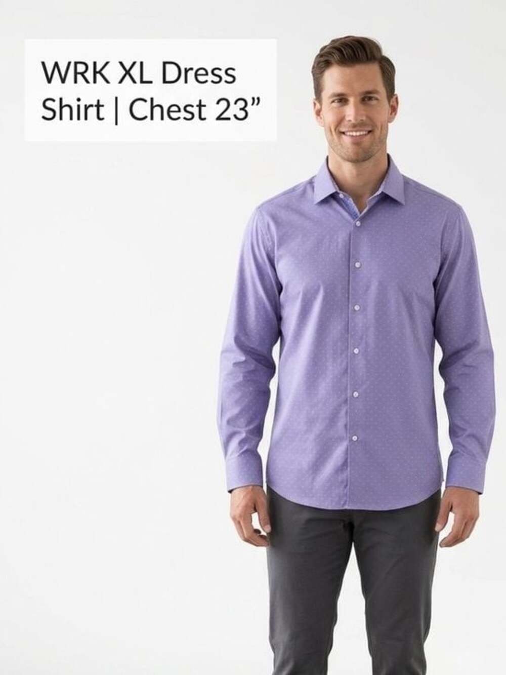 WRK Men's Light Purple Dot-Pattern Dress Shirt XL Extra Large